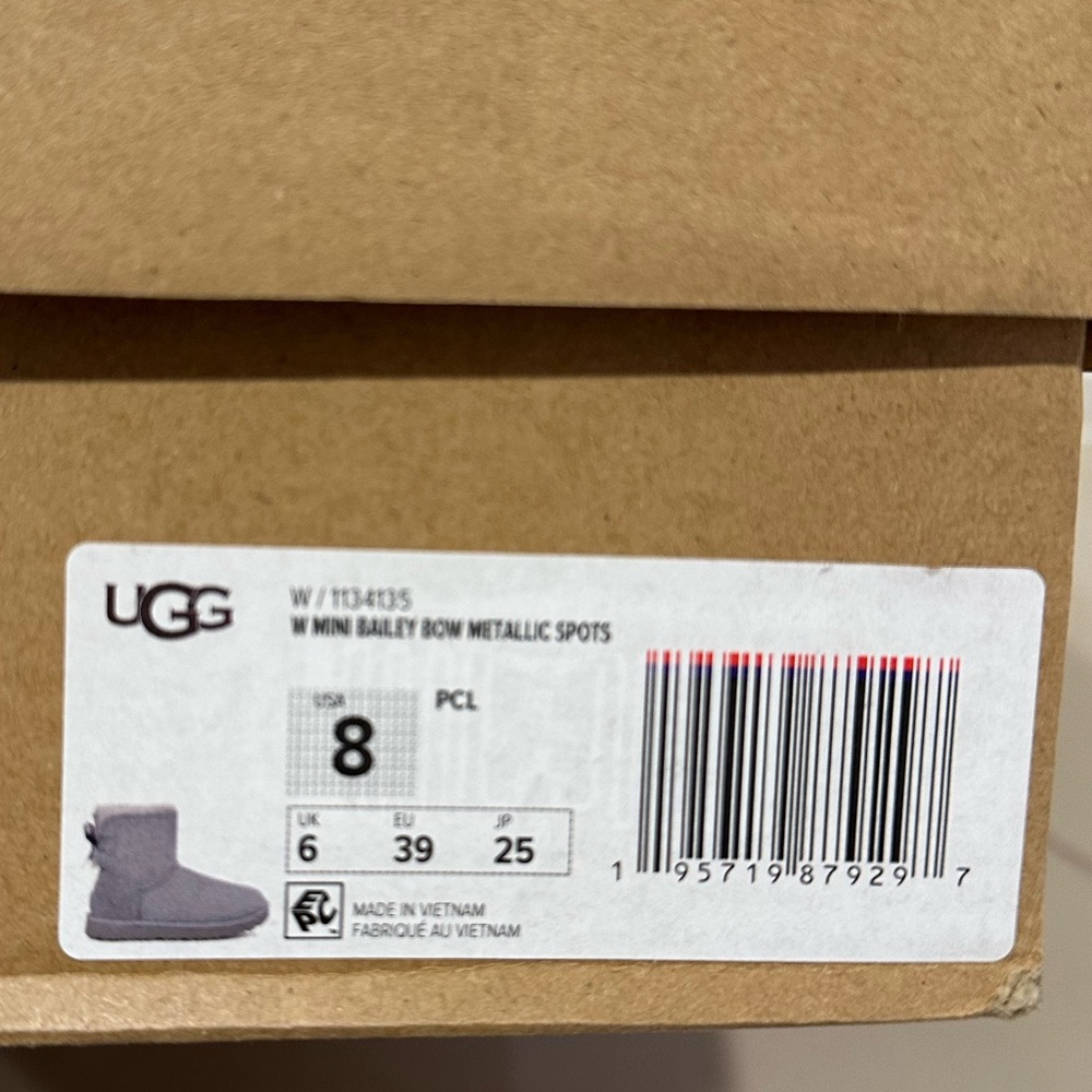 NIB UGG Mini Bailey Bow Metallic Spots Embellished Genuine Shearling Booties - Picture 12 of 12
